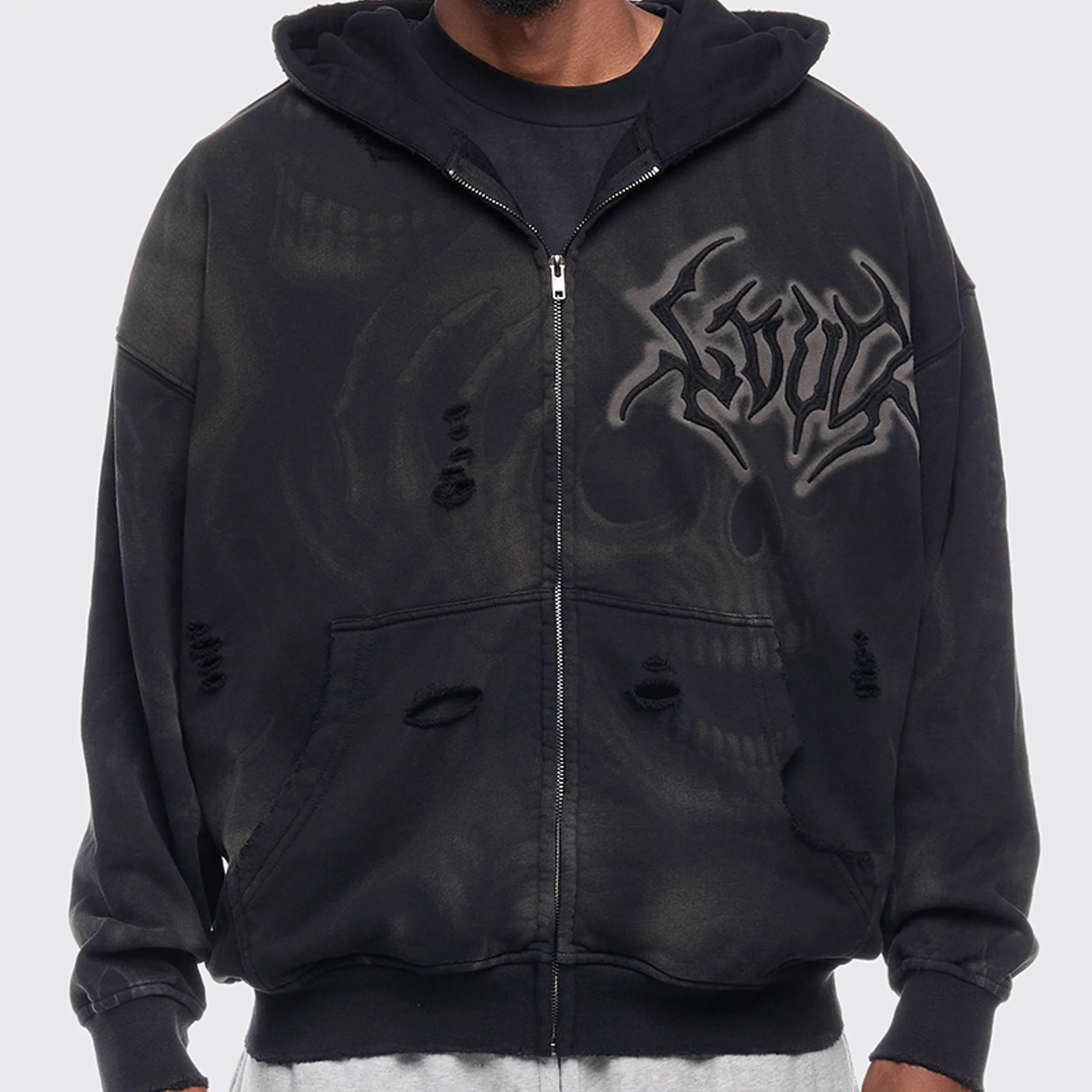 GHOST SKULL ZIP UP HOODIE - Image 3