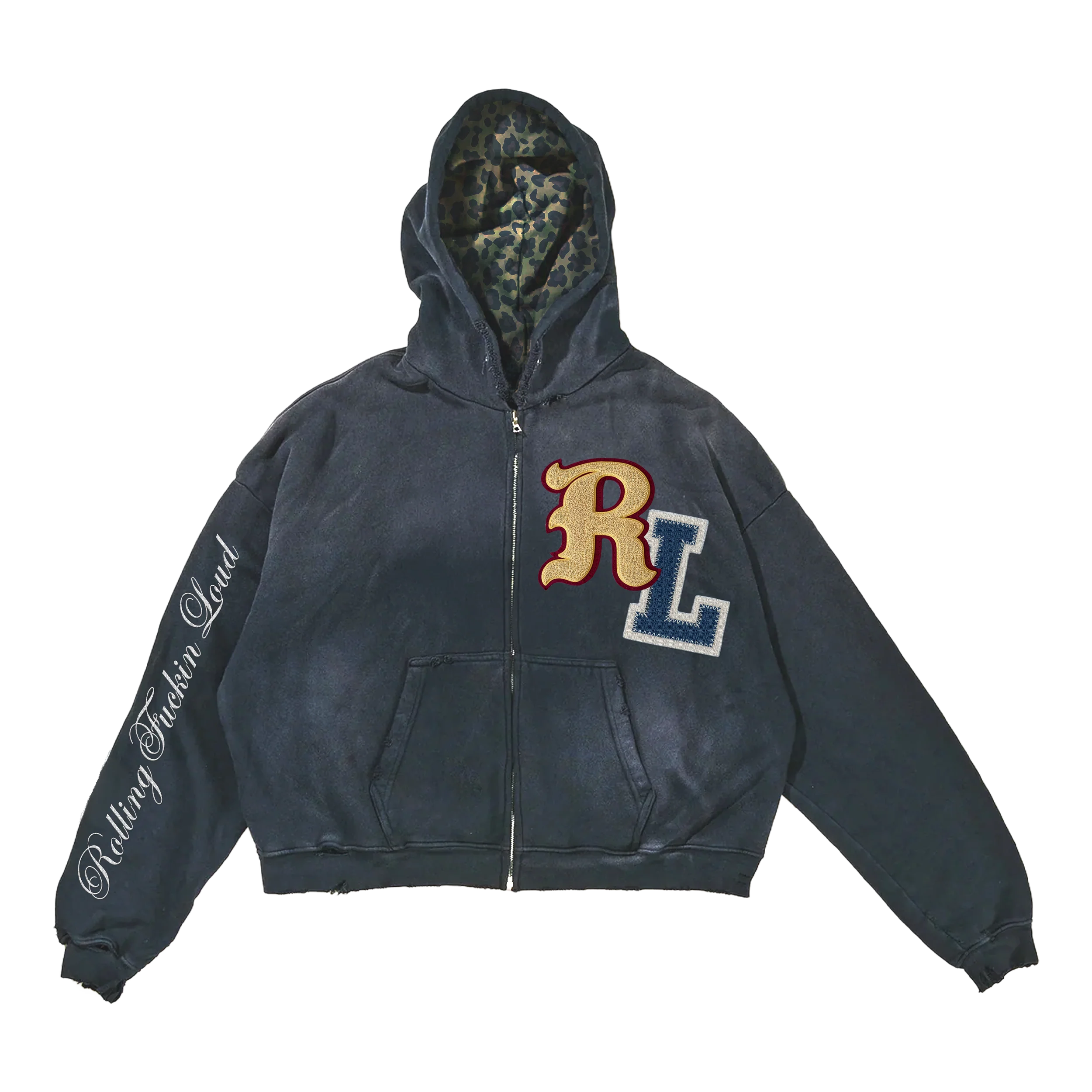 RF Loud Chenille Washed Black Zip Hoodie - Image 3