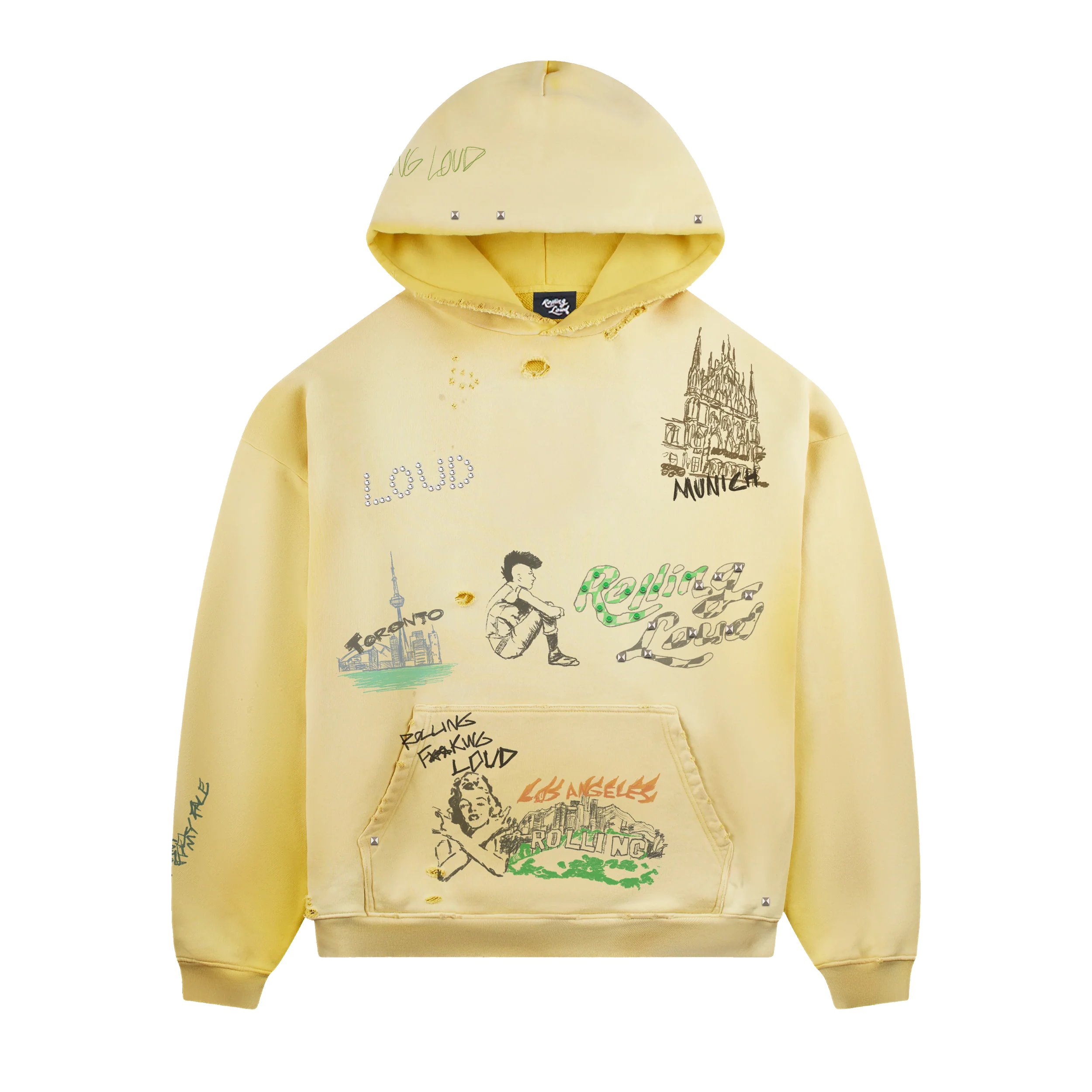 RL All City Sketch Washed Yellow PO Hoodie