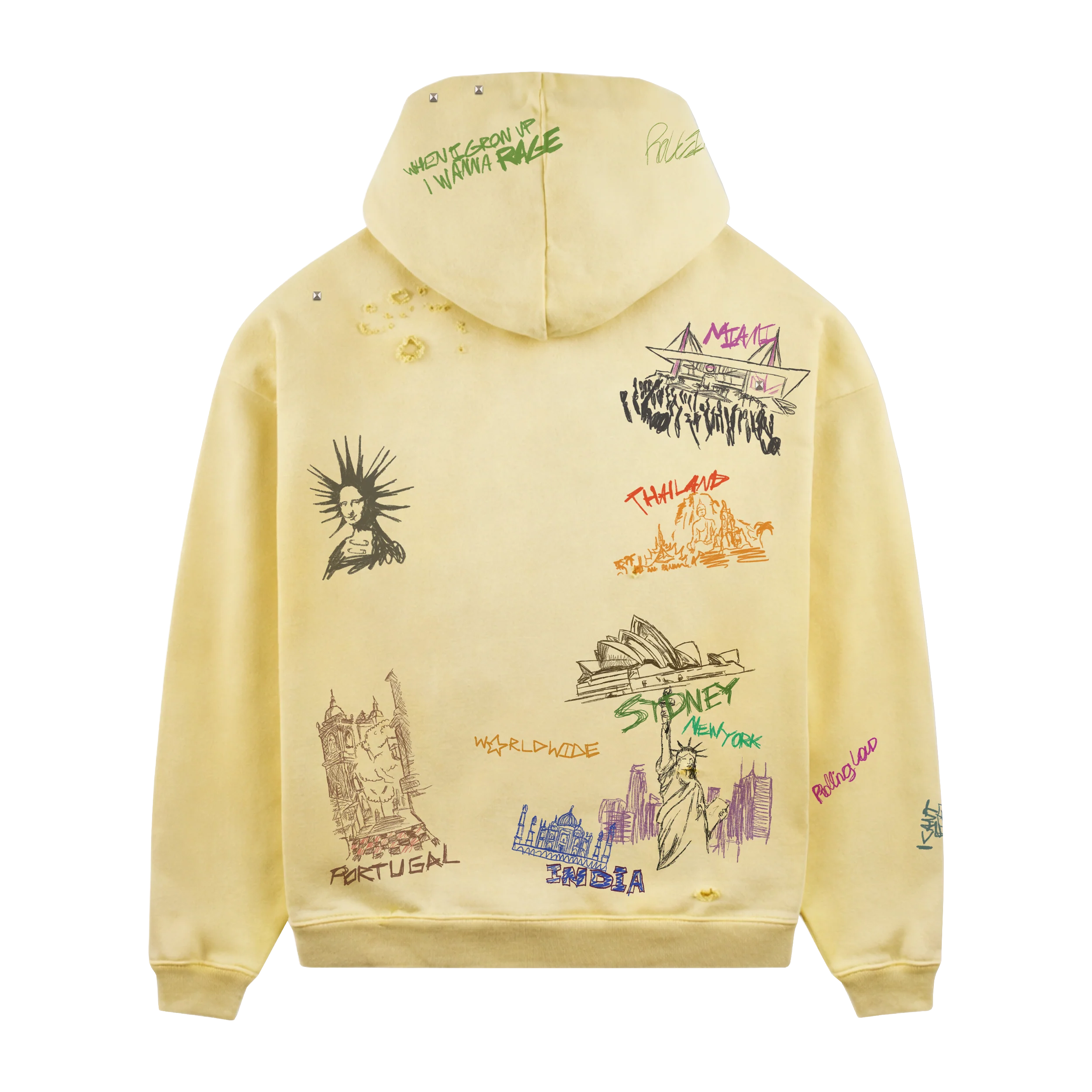 RL All City Sketch Washed Yellow PO Hoodie - Image 2