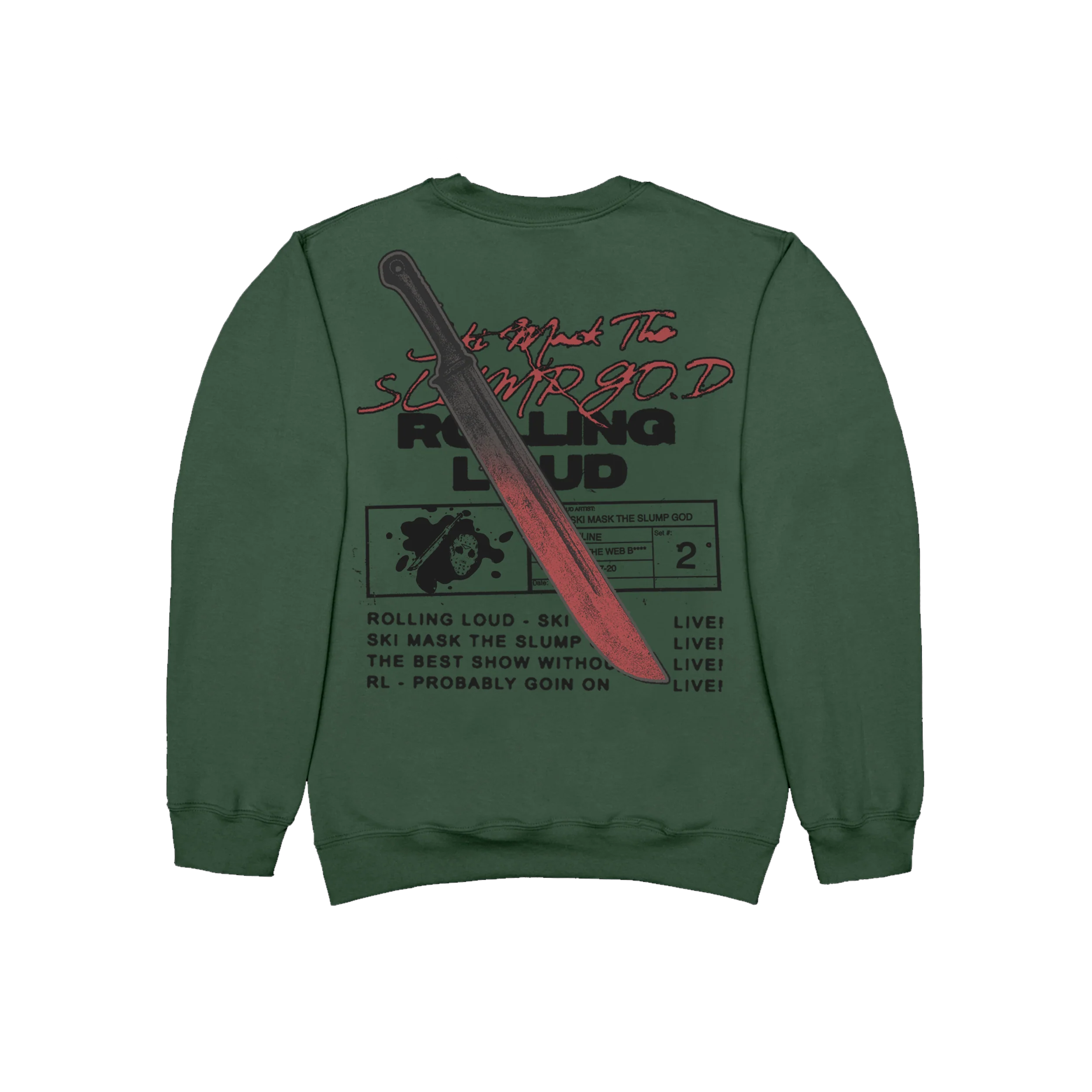 Ski Mask The Slump God x Rolling Loud Olive Sweatshirt - Image 2