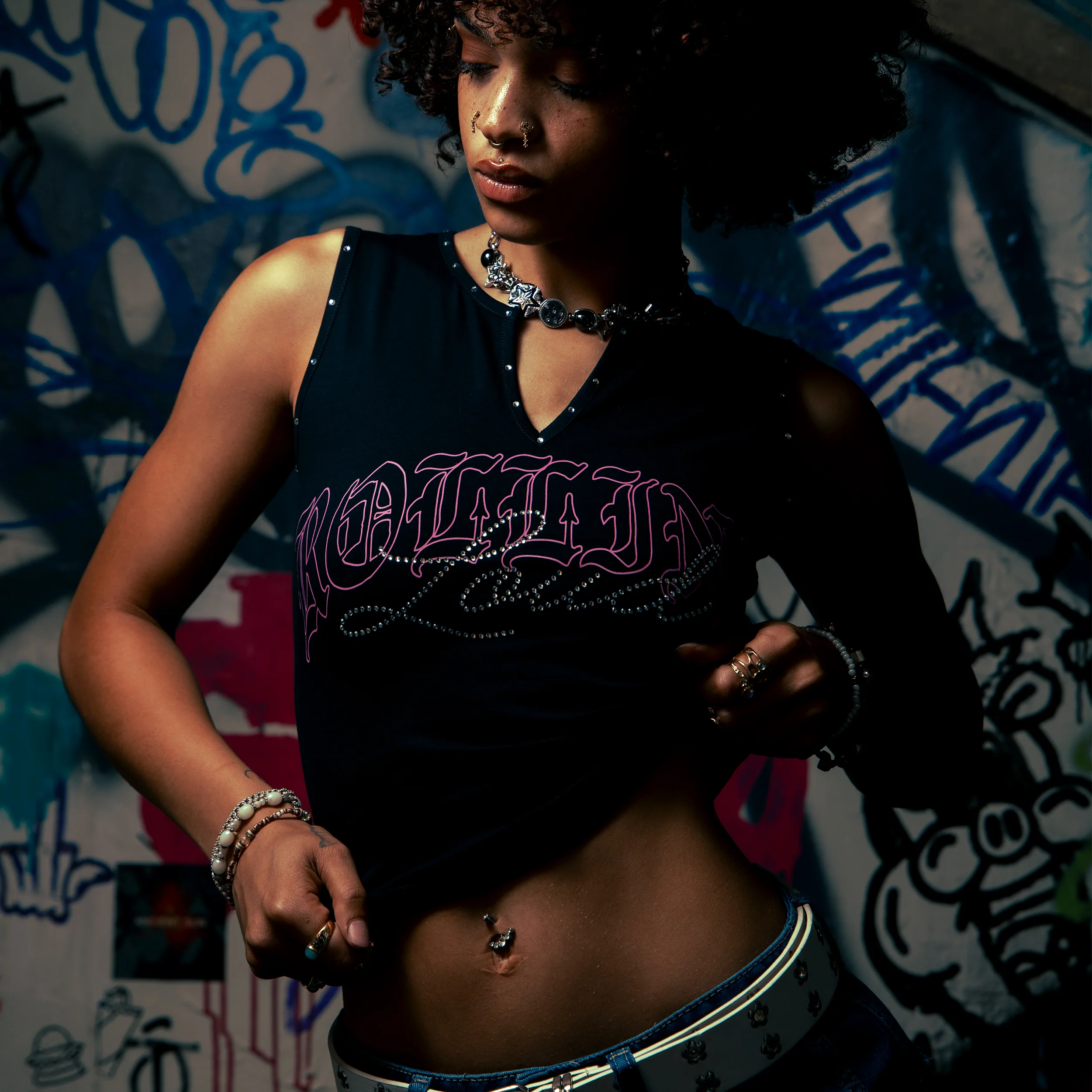 Studded Logo Black Crop Tank - Image 2