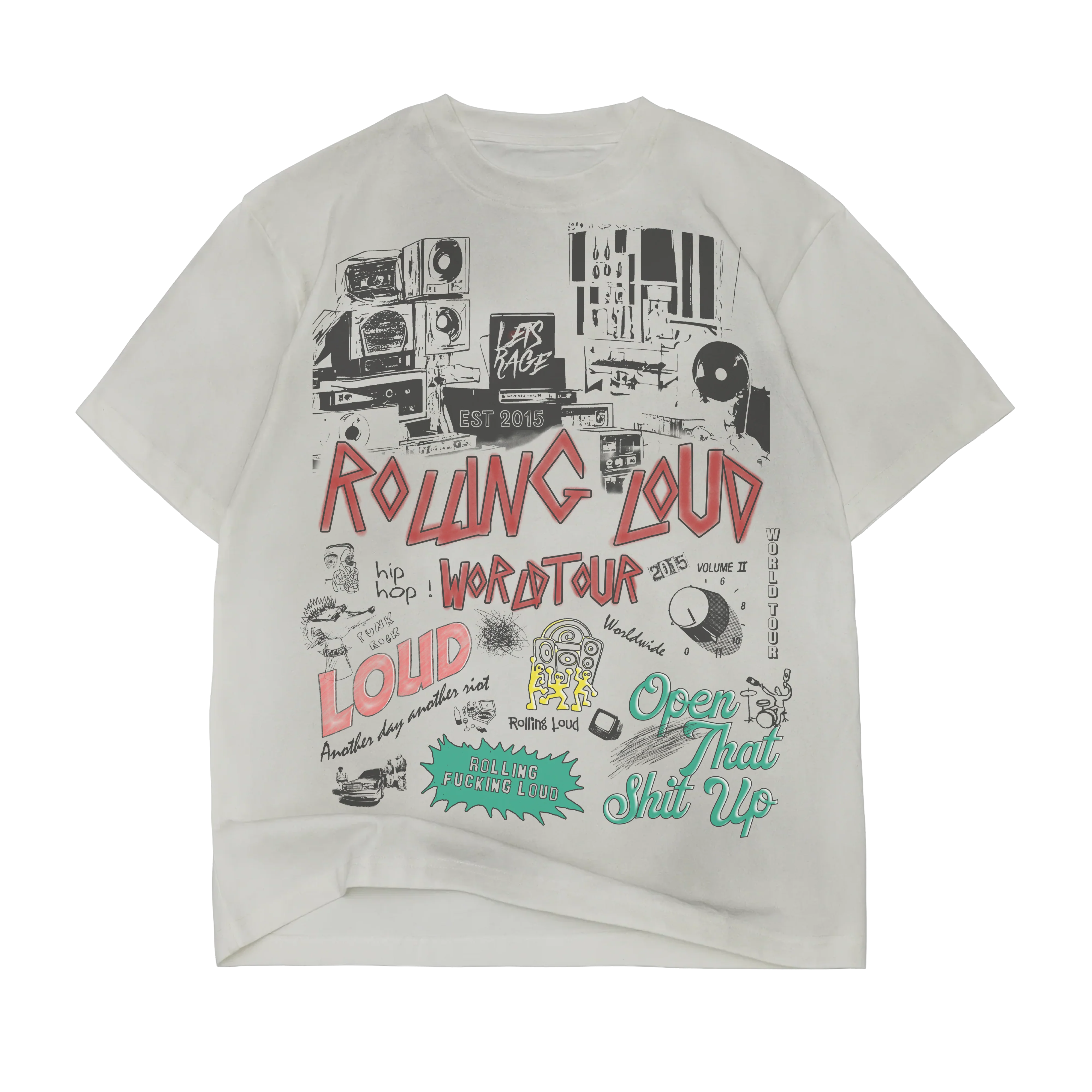 WORLD TOUR COLLAGE DISTRESSED WHITE TEE